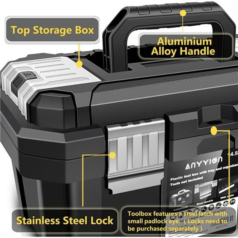 Sturdy Tool Box 14.5 Inch with Removable Tray
